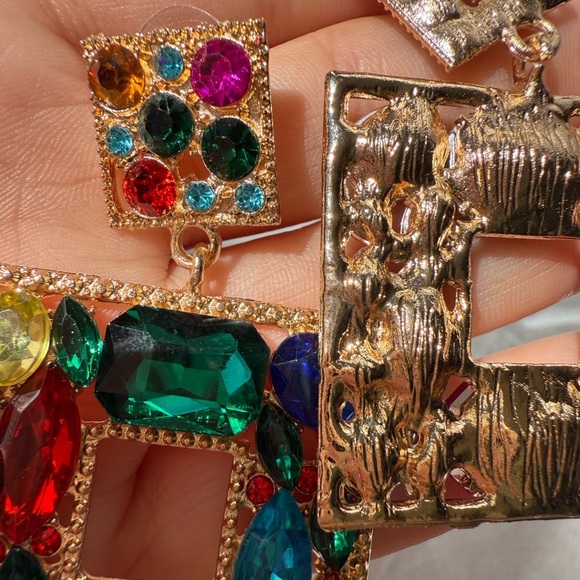 Anthropologe multicolour colourful square rhinestones earrings - Picture 6 of 12